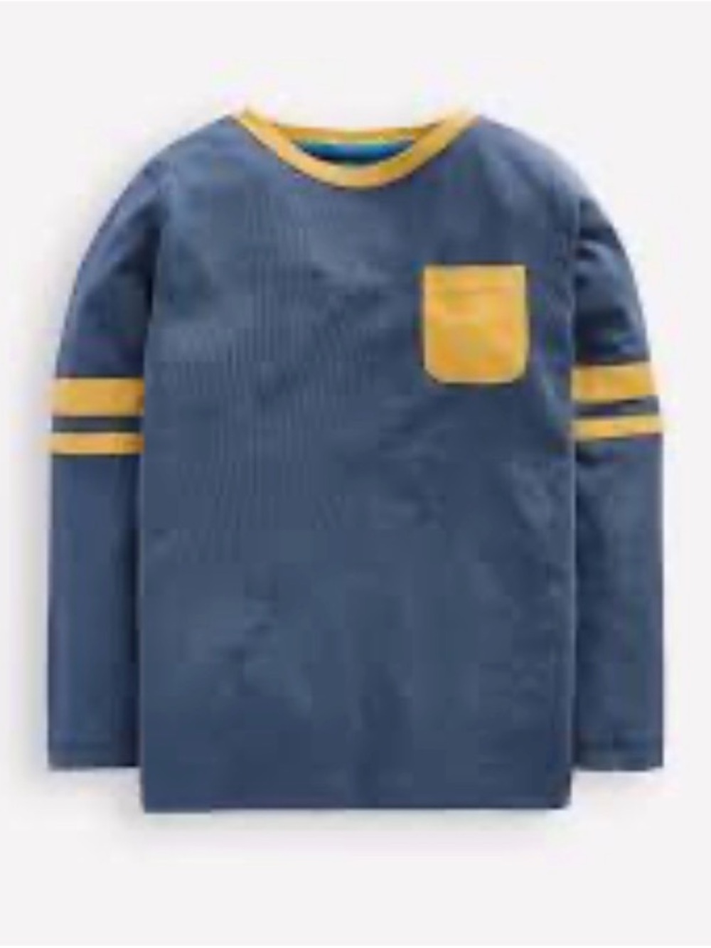 Mini Boden Navy Long-Sleeve Tee with Yellow Pocket & Stripe Accents